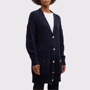 FRAME Boyfriend‎ Boucle Navy Blue Cardigan Sweater LARGE